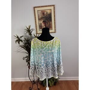 Beautiful Women Blouse Sz M 3/4 Sleeve See through Y2K Coastal Beach Minimalist